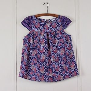 Madewell Blue Floral Blouse with cropped Flutter Sleeves size XS